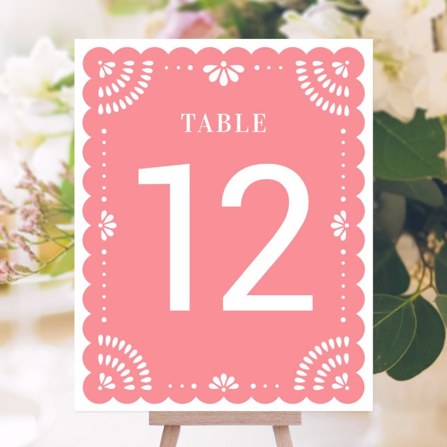 Lámina Boda Papel moderno Número de mesa, Rosa (Mexican Papel Picado Table Number)