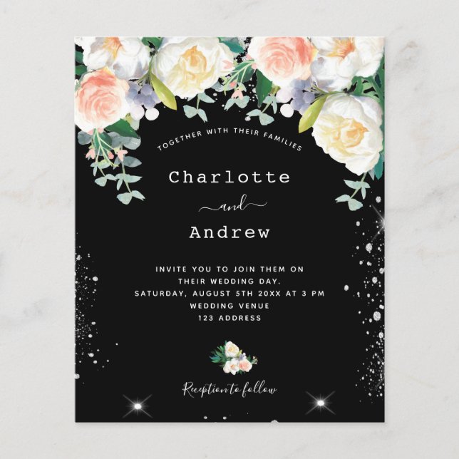 Lámina Boda plateado de flores blancas negras y blancas p (Anverso)