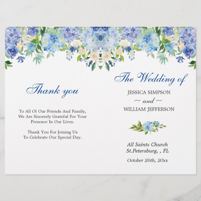 Lámina Boda plegado de hidrangea azul claro (Anverso)