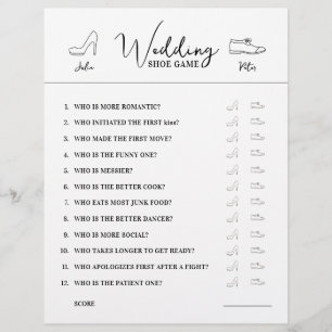 Lámina Boda Preguntas sobre juego de zapatos Papel blanco