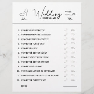 Lámina Boda Preguntas sobre juego de zapatos Papel blanco