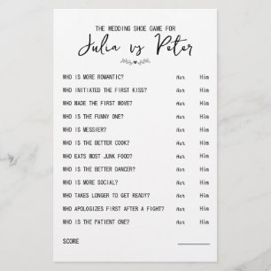 Lámina Boda Preguntas sobre juego de zapatos Papel blanco