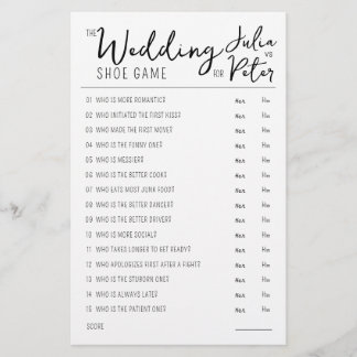 Lámina Boda Preguntas sobre juego de zapatos Papel blanco