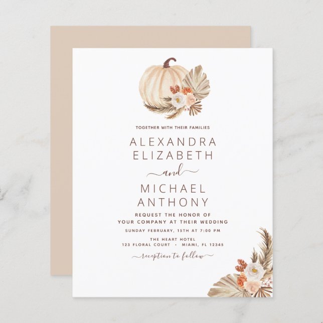 Lámina Boda Presupuestario Pampas Calabaza Blanca Grass (Anverso / Reverso)