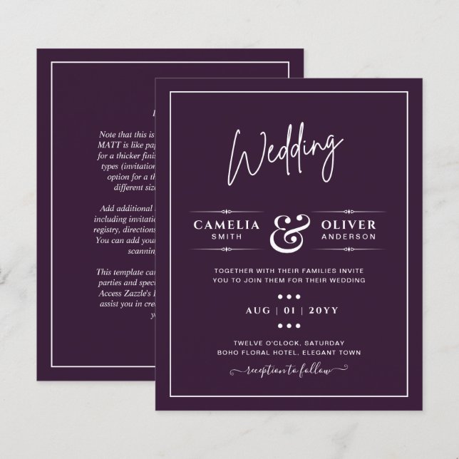 Lámina BODA PRESUPUESTARIO PLUM PURPLE Monocromo Simple (Anverso / Reverso)