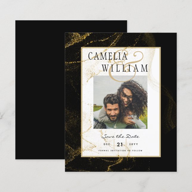 Lámina Boda Purpurina de oro negro moderno (Anverso / Reverso)