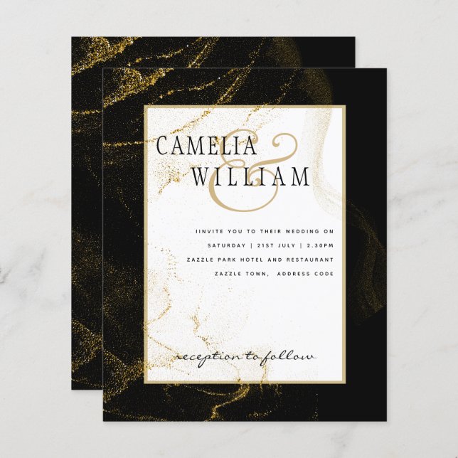 Lámina Boda Purpurina de oro negro moderno (Anverso / Reverso)