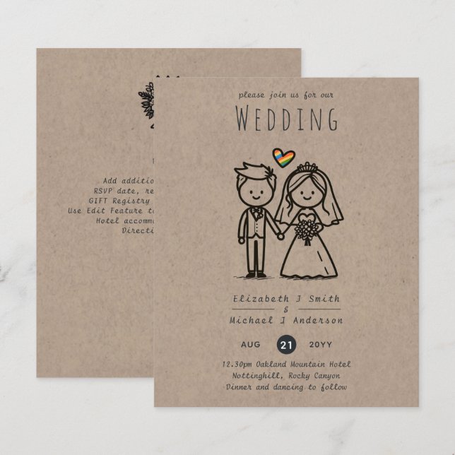 Lámina Boda queer Personalizado LGBTQIA+ Diversión dibuja (Anverso / Reverso)