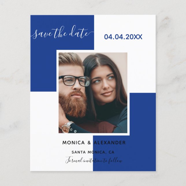 Lámina Boda real con fotos en blanco y azul Save the Date (Anverso)