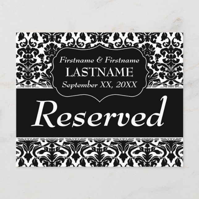 Lámina Boda Reservado - Número de tabla en blanco y negro (Anverso)
