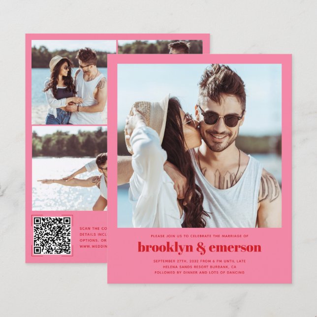 Lámina Boda retro de código QR de fotografía moderna de p (Anverso / Reverso)