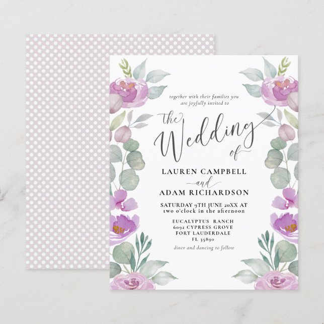 Lámina Boda rosa de la acuarela del eucalipto del presupu (Anverso / Reverso)