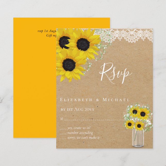 Lámina BODA RSVP de RSVP de SUS girasoles rusos (Anverso / Reverso)