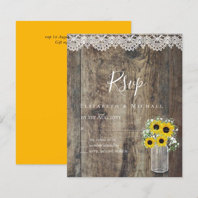 Lámina BODA RSVP de RSVP de SUS girasoles rusos (Anverso / Reverso)