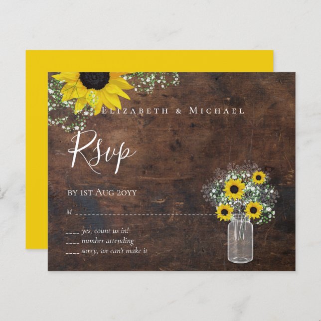 Lámina BODA RSVP de RSVP de SUS girasoles rusos (Anverso / Reverso)