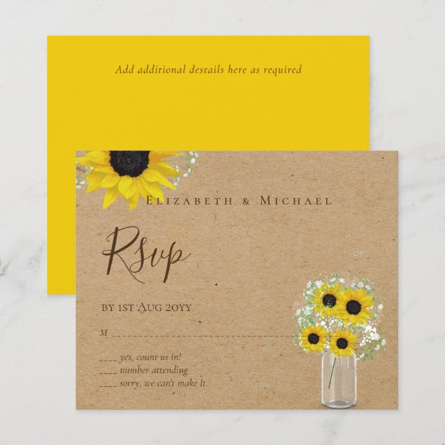 Lámina BODA RSVP de RSVP de SUS girasoles rusos (Anverso / Reverso)