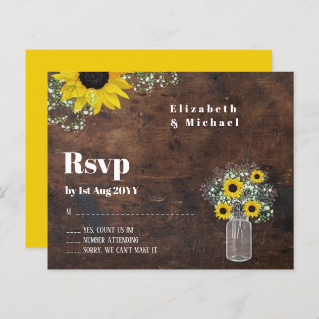 Lámina Boda RSVP Rustic Sunflowers (Anverso / Reverso)