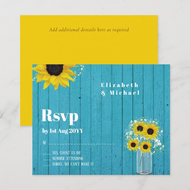Lámina Boda RSVP Rustic Sunflowers (Anverso / Reverso)