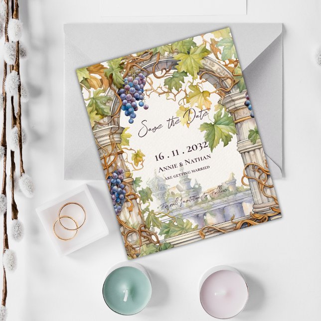 Lámina Boda rústica de viñedos de Grapevine salva la fech (Rustic Grapevine Vineyard Wedding Save the Date Invitation )