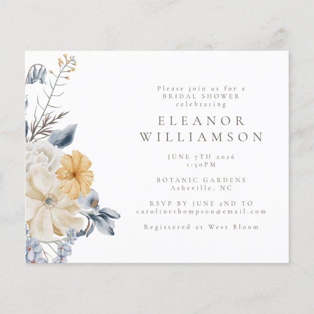 Lámina Boda Rústica Presupuesto Azul Amarillo Floral (Anverso)