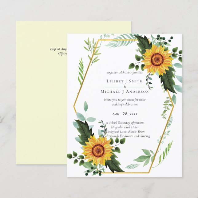 Lámina Boda Rústico BOHO Sunflowers Greenery (Anverso / Reverso)