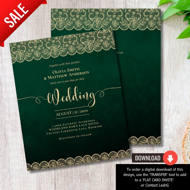 Lámina BODA Rústico de encaje de oro verde esmeralda (Subido por el creador)