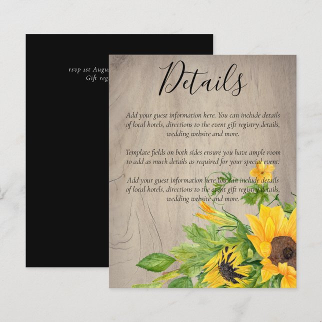 Lámina BODA Rústico de girasoles para el presupuesto (Anverso / Reverso)
