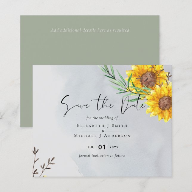 Lámina Boda Rústico de los girasoles de oliva (Anverso / Reverso)