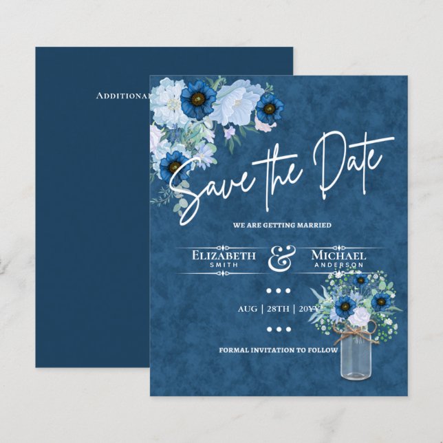 Lámina Boda Rústico Floral Azul de la Marina de Presupues (Anverso / Reverso)