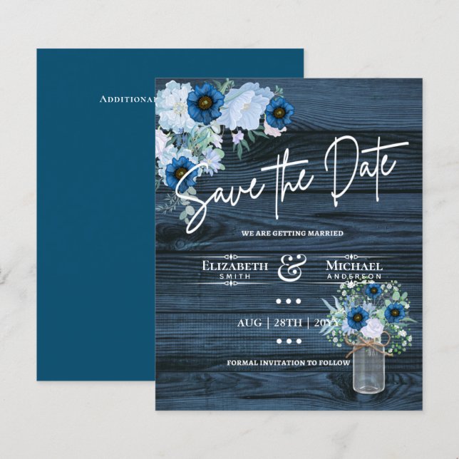 Lámina Boda Rústico Floral Azul de la Marina de Presupues (Anverso / Reverso)
