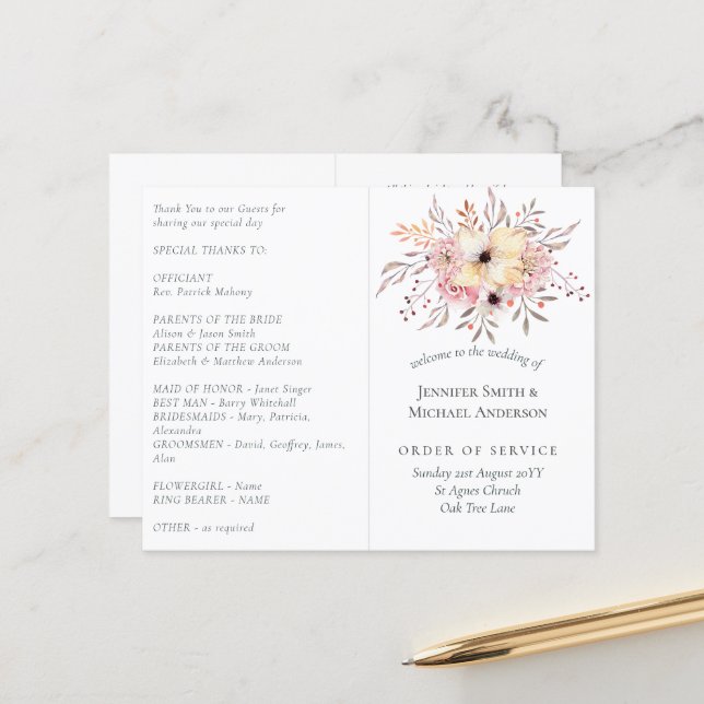 Lámina Boda Rústico Rubor Pink Floral Sage (Anverso/Reverso In Situ)