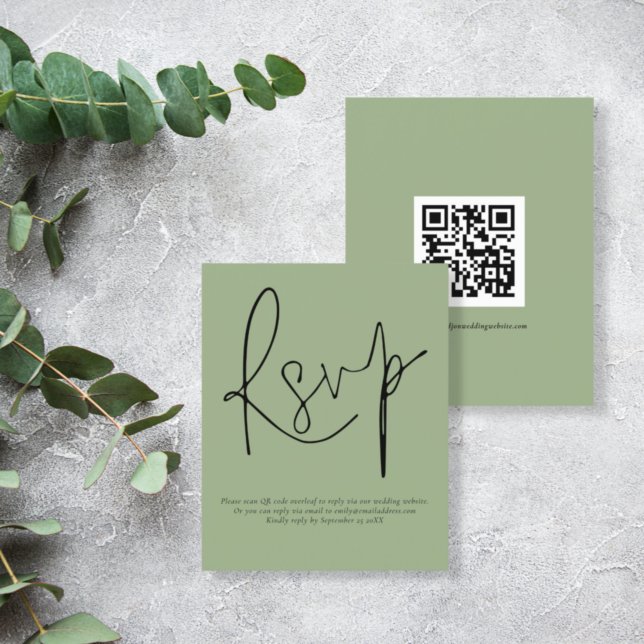 Lámina Boda Sage RSVP de código QR simple de presupuesto (Subido por el creador)
