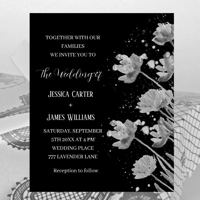 Lámina Boda sencillo elegante floral blanco y negro (Subido por el creador)