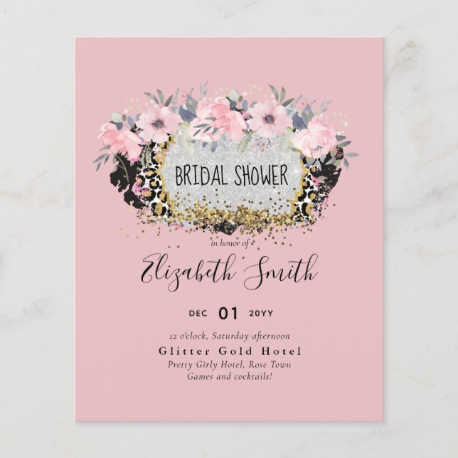 Lámina BODA - Silver Rosegold Floral Girly Purpurina (Anverso)