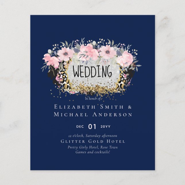 Lámina BODA - Silver Rosegold Floral Girly Purpurina (Anverso)