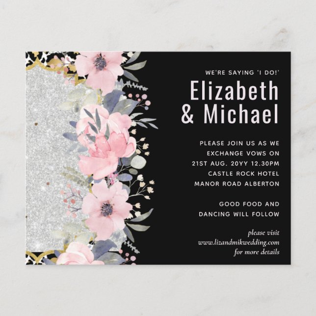 Lámina BODA - Silver Rosegold Floral Girly Purpurina (Anverso)