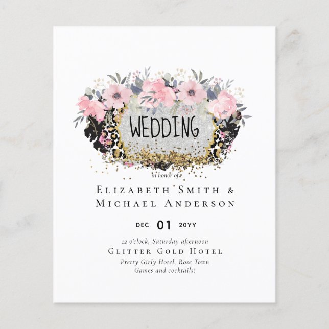 Lámina BODA - Silver Rosegold Floral Girly Purpurina (Anverso)
