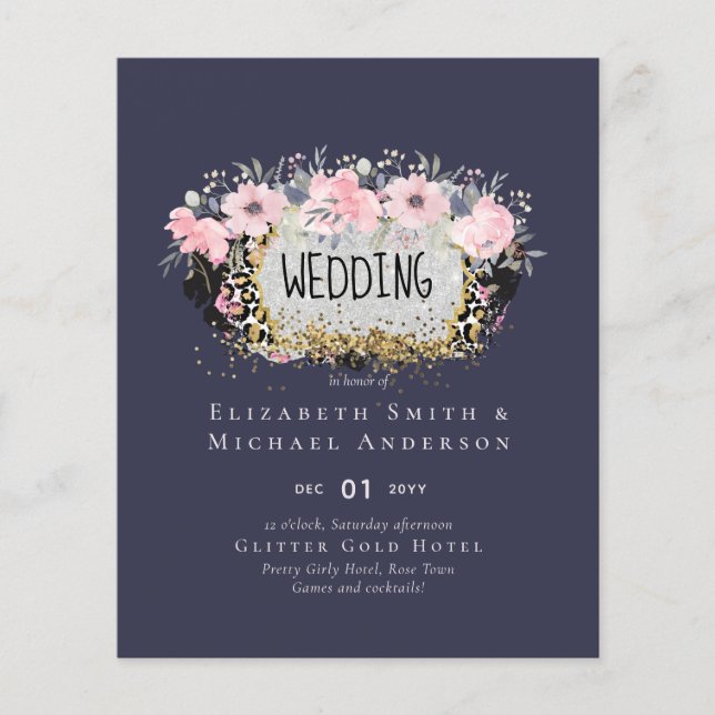 Lámina BODA - Silver Rosegold Floral Girly Purpurina (Anverso)