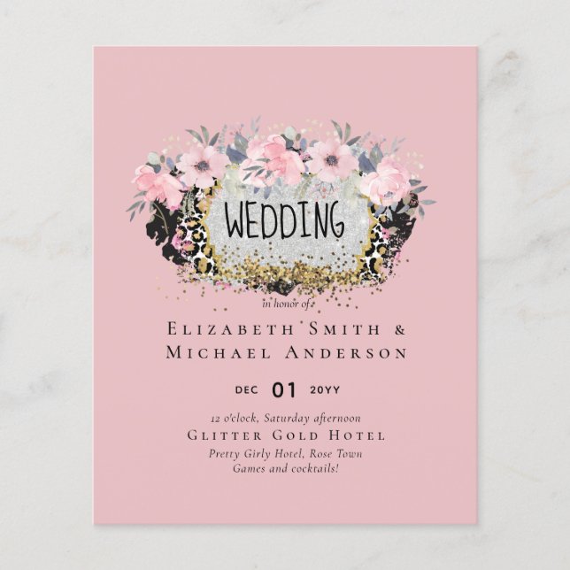 Lámina BODA - Silver Rosegold Floral Girly Purpurina (Anverso)