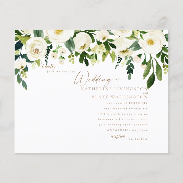 Lámina Boda simple de floral blanca y oro (Anverso)
