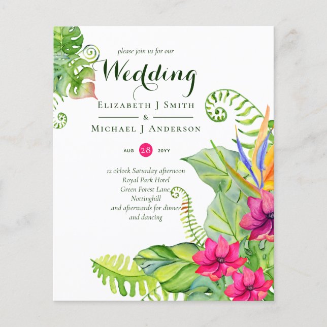 Lámina Boda tropical de palma invita a Fuchsia Ginger (Anverso)