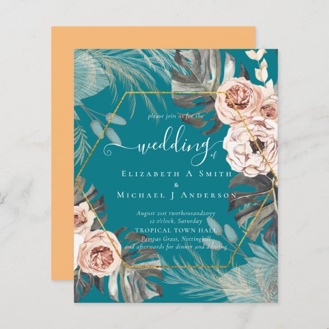 Lámina Boda TROPICAL GRAVE PAMPAS de bajo coste (Anverso / Reverso)