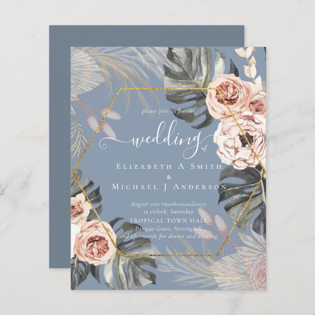 Lámina Boda TROPICAL GRAVE PAMPAS de bajo coste (Anverso / Reverso)