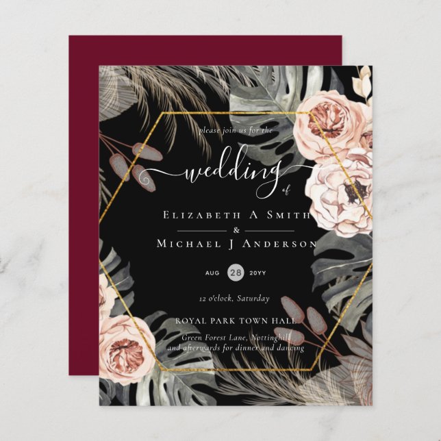 Lámina Boda TROPICAL GRAVE PAMPAS de bajo coste (Anverso / Reverso)