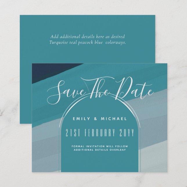 Lámina Boda Verde azulado azul de vidrio marino moderno O (Anverso / Reverso)