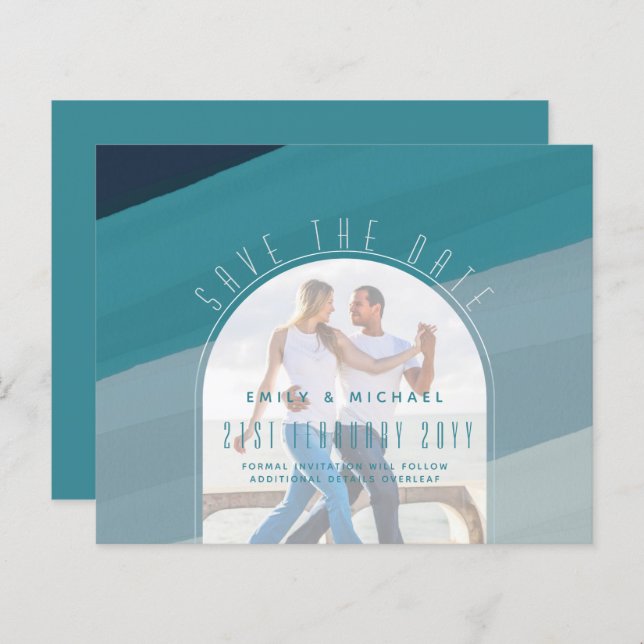 Lámina Boda Verde azulado azul de vidrio marino moderno O (Anverso / Reverso)