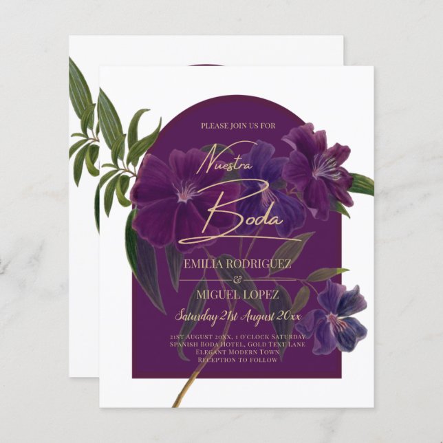 Lámina Boda Verde de Plomo de Hierro Morado Floral (Anverso / Reverso)