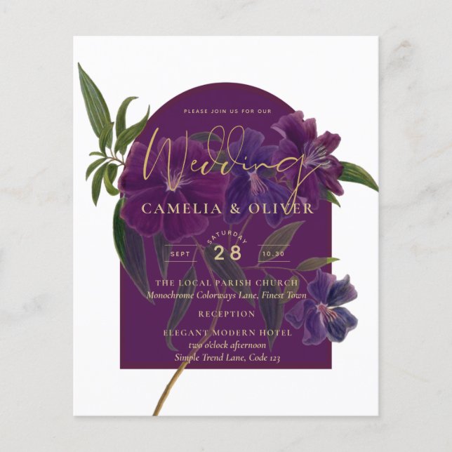 Lámina Boda Verde de Plomo de Hierro Morado Floral (Anverso)