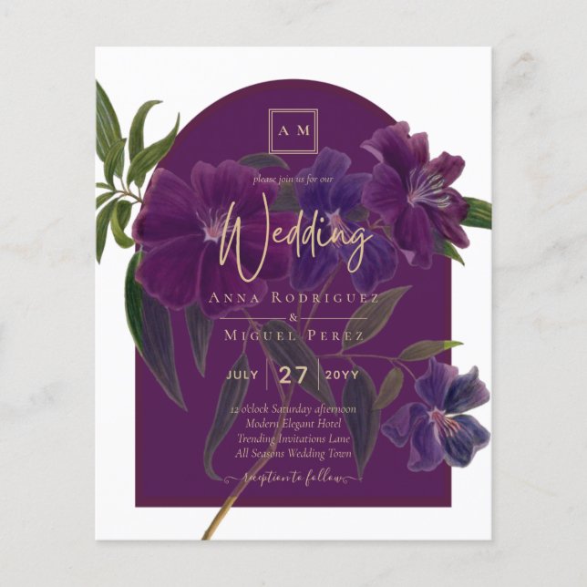 Lámina Boda Verde de Plomo de Hierro Morado Floral (Anverso)