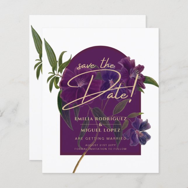 Lámina Boda Verde de Plomo de Hierro Morado Floral (Anverso / Reverso)